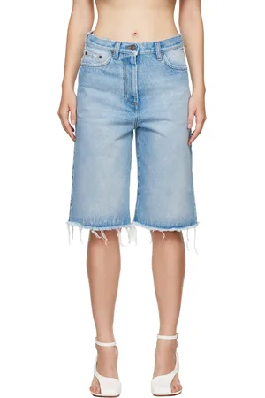DRIES VAN NOTEN Blue Frayed Edge Denim Shorts