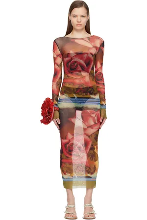 Jean Paul Gaultier Red & Green Roses Maxi Dress