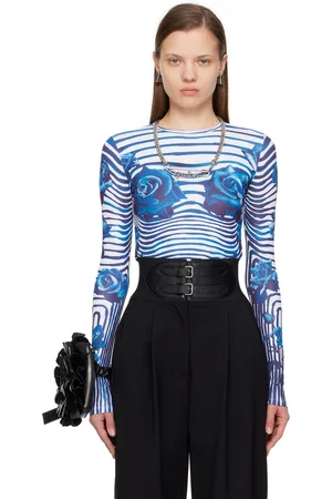 Jean Paul Gaultier White & Blue Flower Body Morphing Long Sleeve T-Shirt