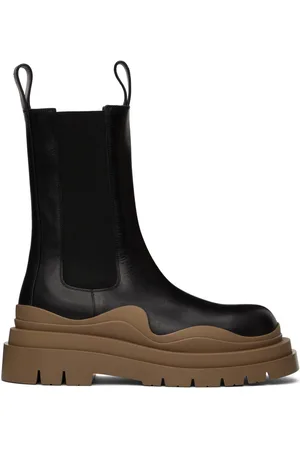 Bottega Veneta Black & Taupe Tire Chelsea Boots