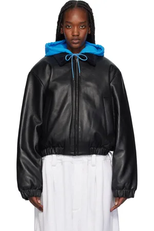 MERYLL ROGGE Black & Blue Layered Leather Bomber Jacket