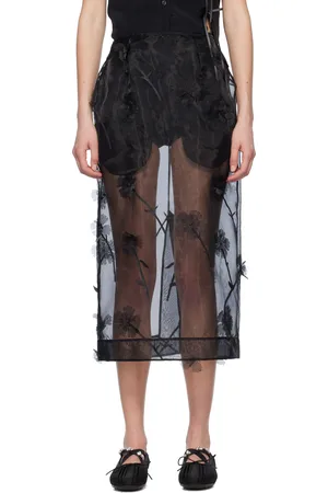 Simone Rocha Black Carnation Organza Pencil Midi Skirt