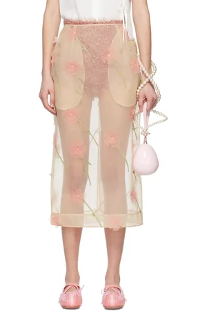 Simone Rocha Beige Carnation Organza Pencil Midi Skirt