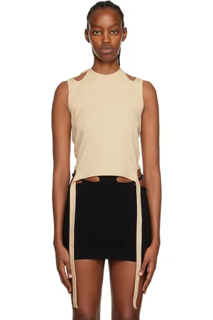 DION LEE Beige Halter Tie Tank Top