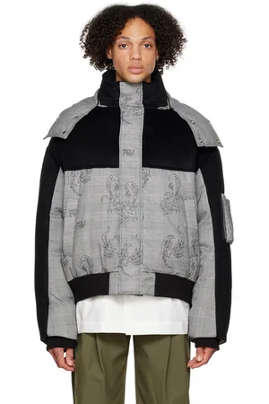 Feng Chen Wang Black & Gray Houndstooth Down Jacket