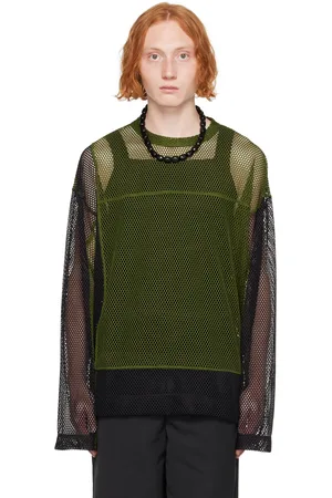 DRIES VAN NOTEN Green & Black Crewneck Long Sleeve T-Shirt