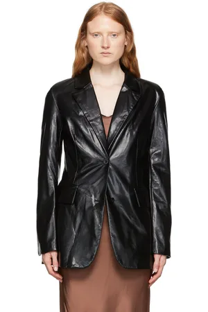 Stand Studio Black Galilea Faux-Leather Blazer