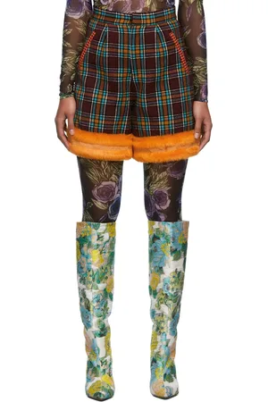 Shuting Qiu SSENSE Exclusive Burgundy & Orange Tailored Faux-Fur Shorts