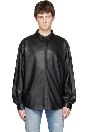 RTA Black Shay Faux-Leather Shirt