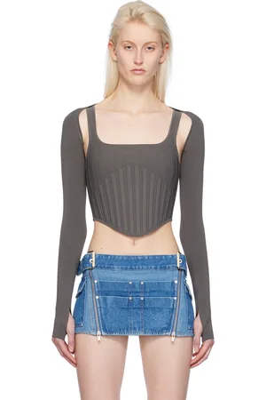 DION LEE Khaki Ventral Compact Corset Top