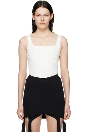 DION LEE White Pointelle Corset Tank Top