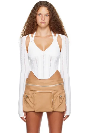 DION LEE White Snakeskin Column Corset Top