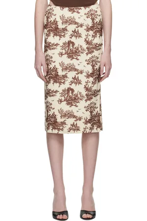 Miaou Off-White & Brown Moni Midi Skirt