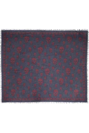 Alexander McQueen Navy & Burgundy CA Skull Scarf