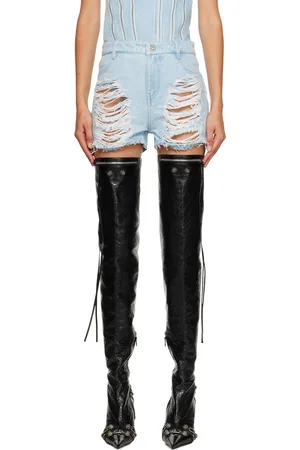 DION LEE Blue Frayed Denim Shorts