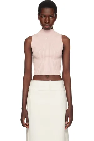 Courrèges Pink Mockneck Light Rib Cropped Tank Top