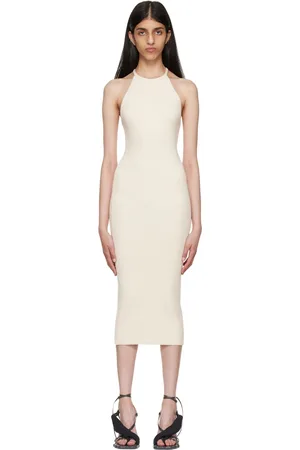 Helmut Lang Off-White Beaded Tank Midi Dress
