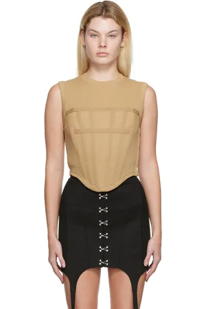 DION LEE Beige Fin Rib Corset Tank Top