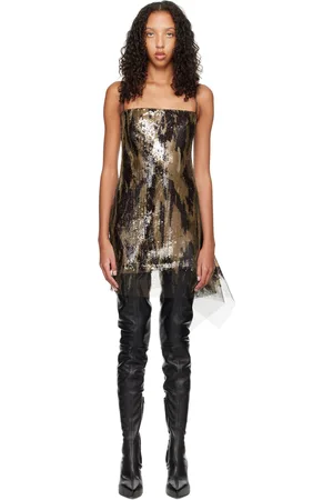 DION LEE Brown Vertical Horizon Minidress