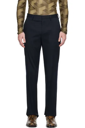 DRIES VAN NOTEN Navy Pleat Trousers