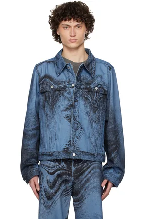Camper Blue & Black Distorted Print Denim Jacket