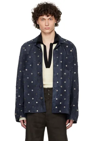 BODE Navy Clover Suede Work Shirt