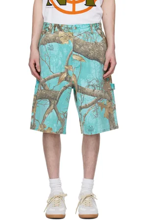 AWAKE NY Blue Frayed Script Painter Shorts