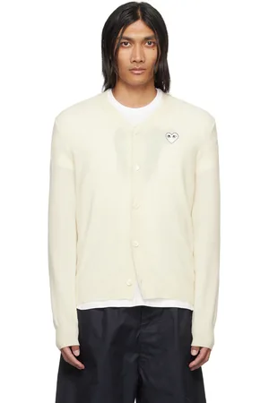 Comme des Garçons Off-White & White Heart Patch Cardigan