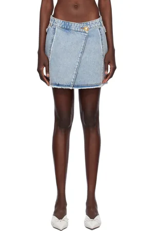 Balmain Blue Asymmetric Denim Miniskirt