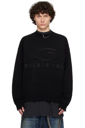 Balenciaga Black Cotton Logo Padded Knit Crewneck Sweater