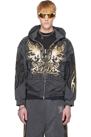 Balenciaga Gray Tacky Gold Zip-Up Hoodie