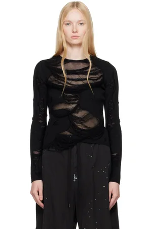 Maison Margiela Black Slashed Gauge 14 Crewneck Sweater