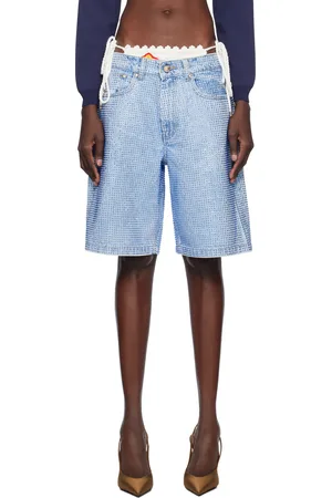 Casablanca Blue Crystal Embellished Denim Shorts