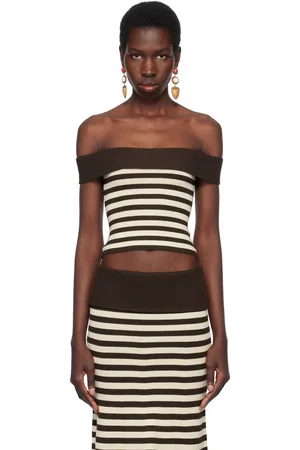 Frankies Bikinis Brown & Off-White Bella Hadid Edition Tucker Knit Top