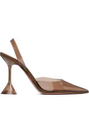 Amina Muaddi Brown Holli Glass Sling Heels