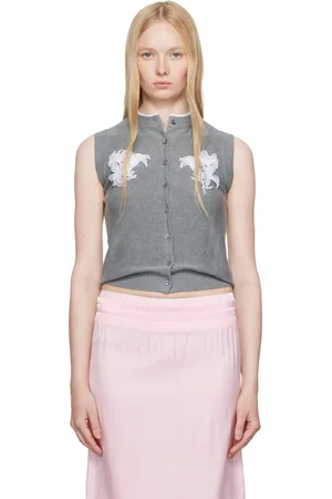 Shushu/Tong Gray Ribbon-Stitch Sleeveless Knit Cardigan