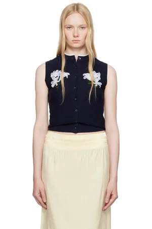 Shushu/Tong Navy Ribbon-Stitch Sleeveless Knit Cardigan