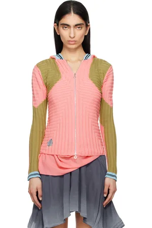 Kiko Kostadinov Pink & Green Quimby Fitted Knit Hoodie