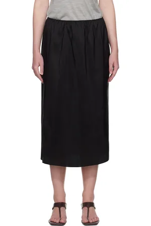 Carven Black Pull-On Silk Toile Midi Skirt