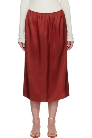 Carven Red Pull-On Silk Toile Midi Skirt