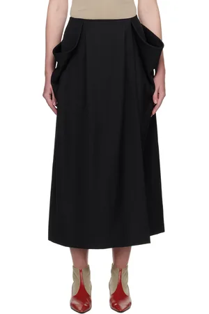 Carven Black Wrap Grain de Poudre Midi Skirt