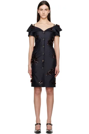 Shushu/Tong Navy Off-Shoulder Lapel Slim Midi Dress