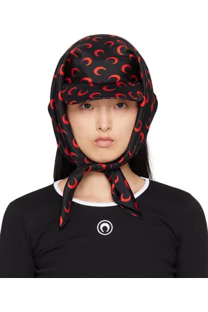 Marine Serre SSENSE Exclusive Black & Red Regenerated Silk Veiled Cap