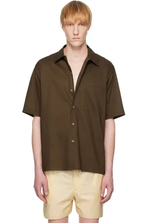 Auralee Brown Washed Finx Typewriter Open Collar Half Sleeved Shirt