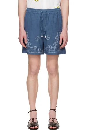 HARAGO Navy Embroidered Floral Shorts