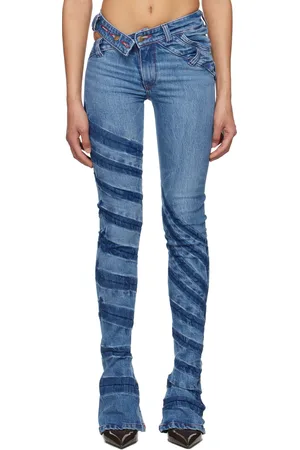 Masha Popova Stripe Bias Cut Bell Bottom Jeans