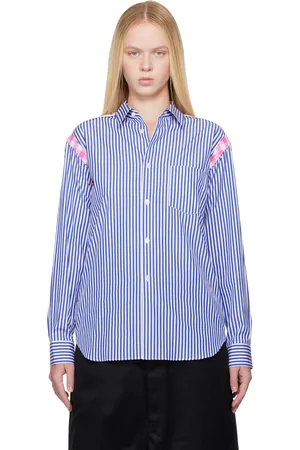 Comme des Garçons Blue & White Striped Gingham Trim Shirt