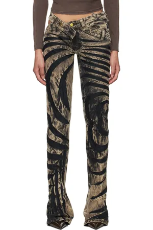 Masha Popova Beige & Black Asymmetric Ripple Skinny Jeans