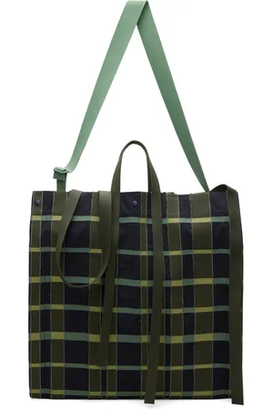 Issey Miyake Navy & Khaki Windswept Plaid Tote