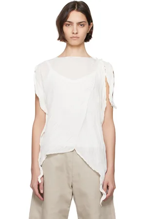 Issey Miyake White Wrinkled & Twisted Blouse
